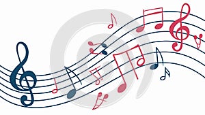 Dynamic Music Staff with Flowing Notes Pattern, vector design Generative AI