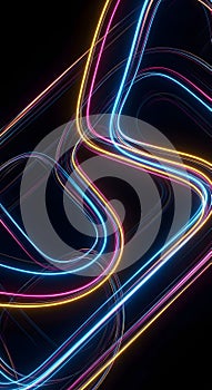 Abstract Neon Light Trails on Black Background