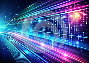 Dynamic Neon Lines and Binary Code A Futuristic Abstract Background for Presentations Websites and Big Data