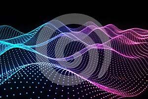 Dynamic neon particle wave background for technology and sound visualization.