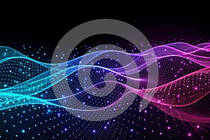 Dynamic neon particle wave background for technology and sound visualization.