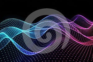Dynamic neon particle wave background for technology and sound visualization.