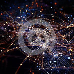 Dynamic network connections with interconnected glowing lines and nodes