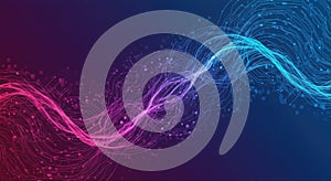 Dynamic network with data streams illuminated by vibrant, flowing gradients