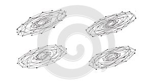 Dynamic network structures with interconnected nodes and lines creating abstract geometric forms