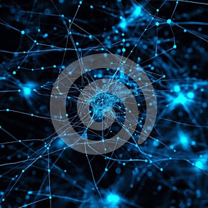 Dynamic neural network visualization with blue interconnected nodes