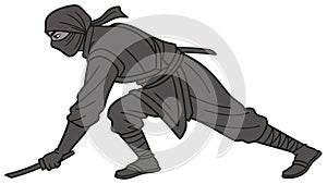 Dynamic Ninja Warrior in Stealthy Combat Stance, vector design Generative AI