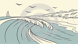 Dynamic Ocean Wave Approaching Shore, Coastal Power, vector design Generative AI