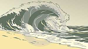 Dynamic Ocean Wave Breaking on Shore Vector, vector design Generative AI