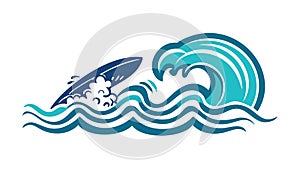 Dynamic Ocean Wave with a Stylized Surfer on Board, vector design Generative AI