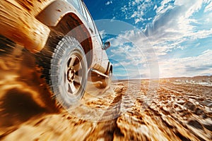 Dynamic Off-Road Safari Adventure in Desert Sands at High Speed