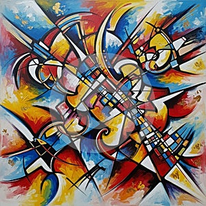 Dynamic, with overlapping circles, triangles, and rectangles