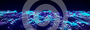 Dynamic particle wave. Futuristic point wave. Flow digital structure. Data technology background. 3D rendering