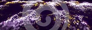 Dynamic particle wave. Futuristic point wave. Flow digital structure. Data technology background. 3D rendering