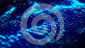 Dynamic particle wave. Futuristic point wave. Flow digital structure. Data technology background. 3D rendering