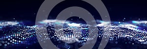 Dynamic particle wave. Futuristic point wave. Flow digital structure. Data technology background. 3D rendering