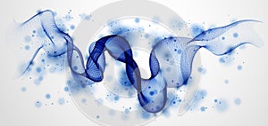 Dynamic particles sound wave flowing. Dotted curves vector abstract background.