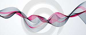 Dynamic particles sound wave flowing. Dotted curves vector abstract background.