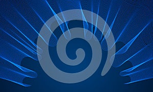 Dynamic particles sound wave flowing frame. Dotted curves vector abstract background. Beautiful 3d wave shaped array of blended