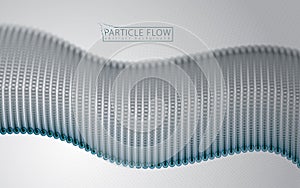 Dynamic particles sound wave flowing over grey. Blurred dots vector abstract background. Beautiful wave shaped array of blurry