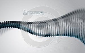 Dynamic particles sound wave flowing over grey. Blurred dots vector abstract background. Beautiful wave shaped array of blurry