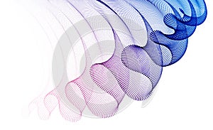 Dynamic particles sound wave flowing, transparent tulle textile on wind. Dotted curves vector abstract background. Beautiful 3d