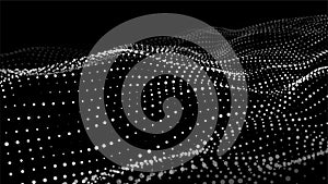 Dynamic particles wave.Big data visualization 3D. White dots on black background. Digital landscape. Vector illustration