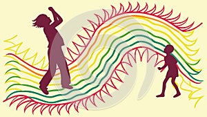 Dynamic Partnership: Figures on Wavy Abstract Journey, vector design Generative AI