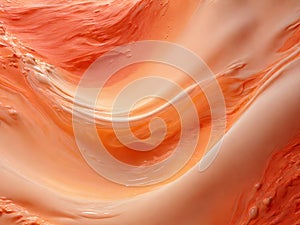 Dynamic peach fuzz color fluid splashing and spraying, abstract background