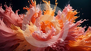 Dynamic peach fuzz color fluid splashing and spraying, abstract background