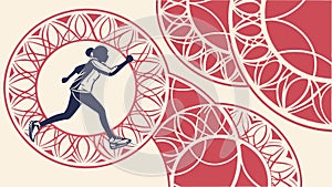 Dynamic person running with abstract geometric shapes and pattern vector design Generative AI