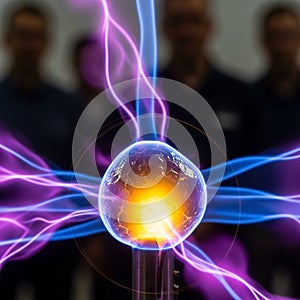 Dynamic plasma globe generating energetic light tendrils in a scientific experiment environment