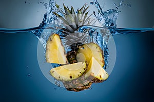 A dynamic portrayal of water splash with sliced pineapple