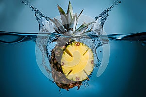 A dynamic portrayal of water splash with sliced pineapple photo