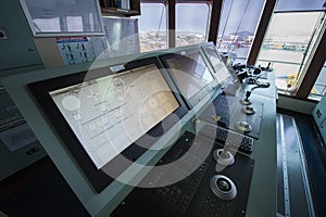 Dynamic position control panel on ship tanker.