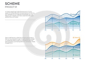 Dynamic process data charts in color. Vector elements charts.