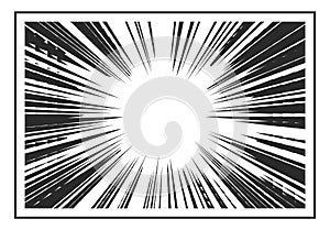 Dynamic Radial Lines On White Backdrop. Comic Book Flash Explosion. Vector Superhero Design Features Bold Black Light