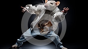 Dynamic Rat Dancing: A Hip Hop-inspired Afro-clad White Rat In Alexander Mcqueen Costume