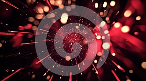 Dynamic red and gold abstract explosion of light particles in a dark background, creating a sense of depth and
