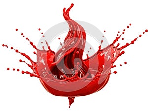 Dynamic red liquid splash isolated on white background