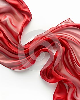 Dynamic red satin textile draped over a clean white background