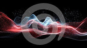 Dynamic red and white wave on black, abstract art in motion