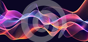 Dynamic representation of sound waves creates a music equalizer effect with colorful frequencies on a dark background, Ai
