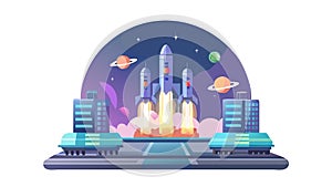 Dynamic Rocket Launch in Futuristic Cityscape, vector design Generative AI