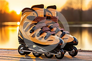 Dynamic rollerblading. experience the thrill of this vibrant outdoor fitness activity