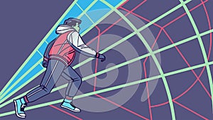 Dynamic runner on an abstract geometric grid, futuristic motion, vector design Generative AI