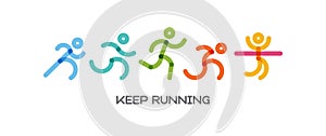 Dynamic running people set. Sport and healthy lifestyle illustration for your design. competition and finish