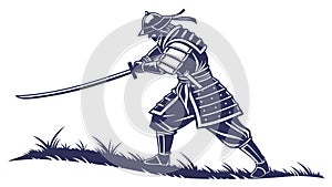 Dynamic Samurai Warrior Stance, vector design Generative AI