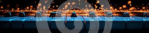 Glowing Piano Keys with Sparks of Musical Energy in the Dark photo
