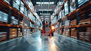 A dynamic scene in a large warehouse with a forklift, A warehouse environment